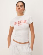 Marseille embroidered graphic co-ord in ice marl