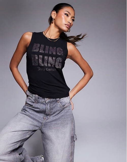 diamante Bling Bling vest top in black