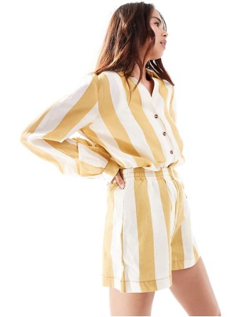 striped shorts co-ord in neutral stripe