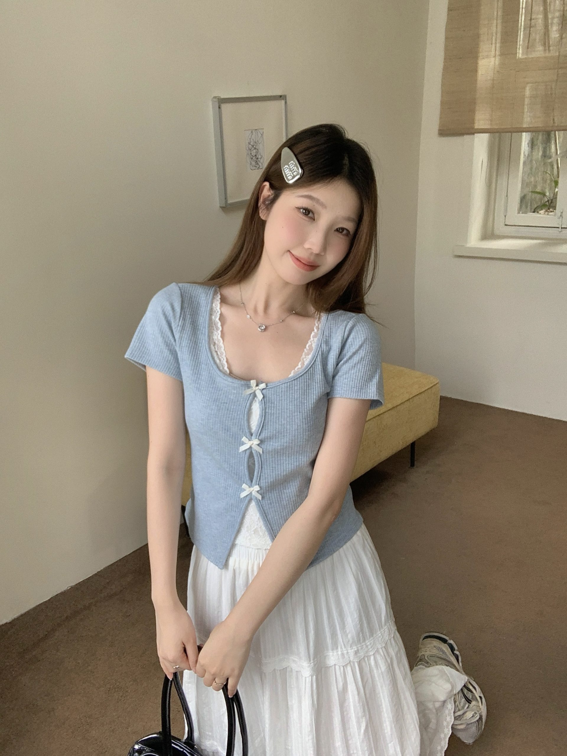 2025 New Summer Plus Size Lace Patchwork Two-Piece Short Sleeve T-Shirt Slim Fit Crop Top - Image 4