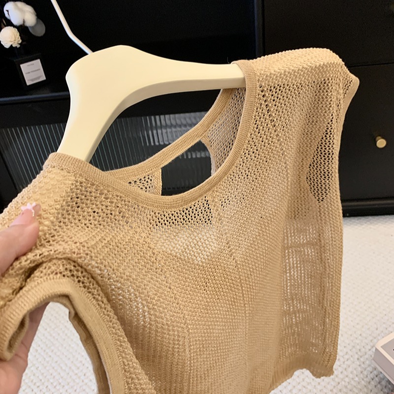 2026 Summer Hollow Knit Camisole Tank Top for Women - Round Neck Backless Sleeveless Slim Fit Vest - Image 5