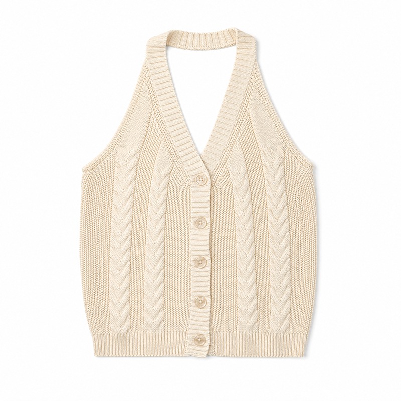 2026 Summer New Retro V-Neck Cable Knit Solid Color Camisole Tank Top for Women - Image 5