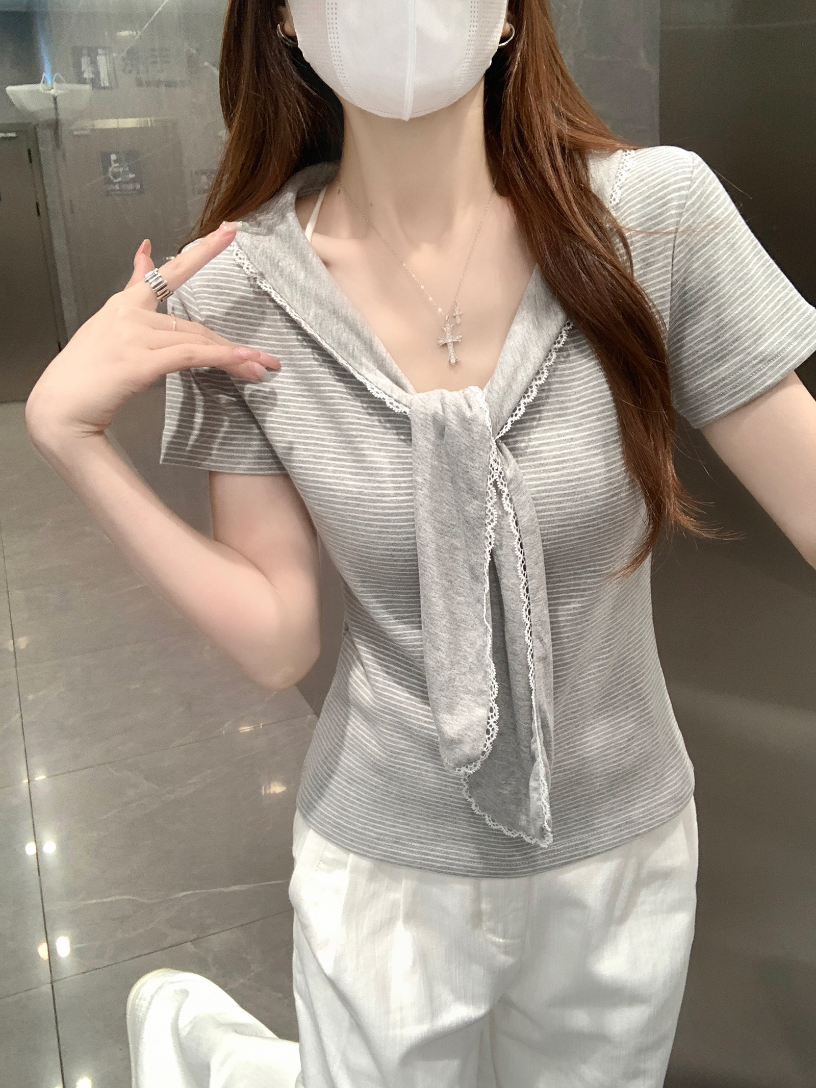 2026 Summer New Women’s Short Sleeve T-Shirt 220g Tencel Blend Slim Fit Fake Two-Piece Cape Top