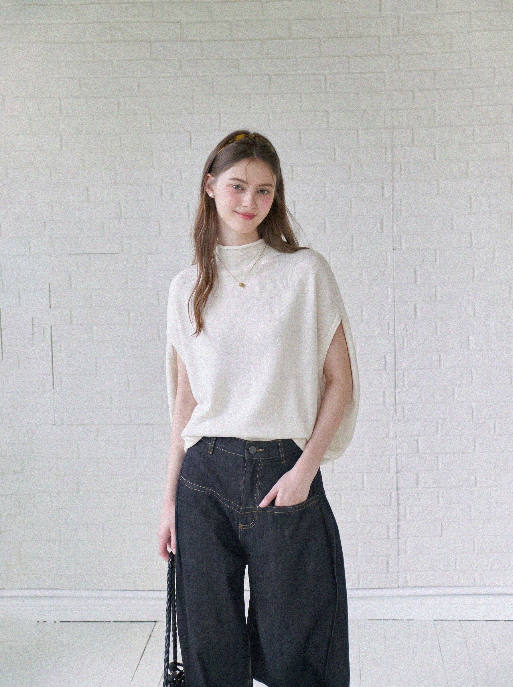 French Style White Half High Neck Knit Cape Ice Silk Short Sleeve T-Shirt Women Summer Short Top
