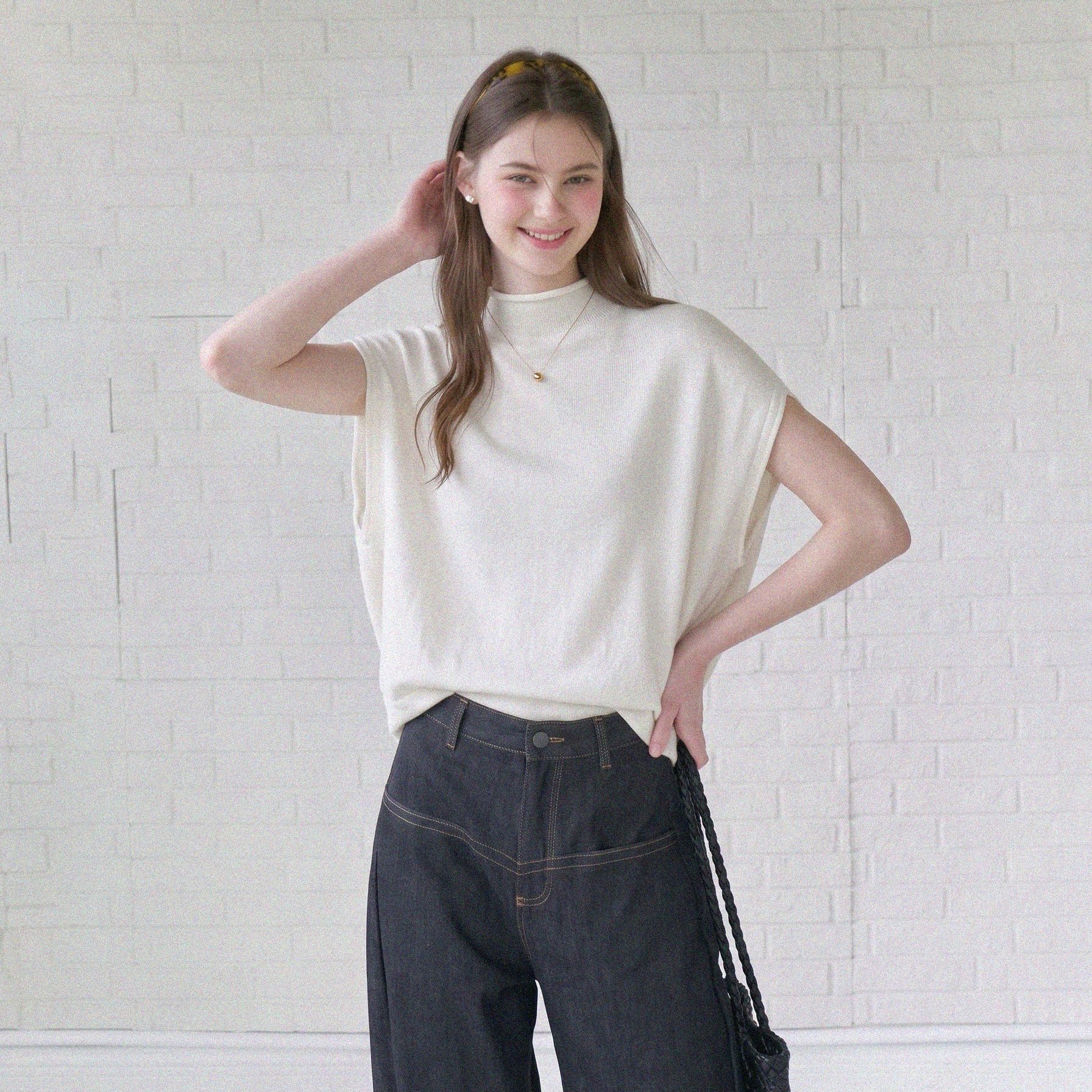 French Style White Half High Neck Knit Cape Ice Silk Short Sleeve T-Shirt Women Summer Short Top - Image 5