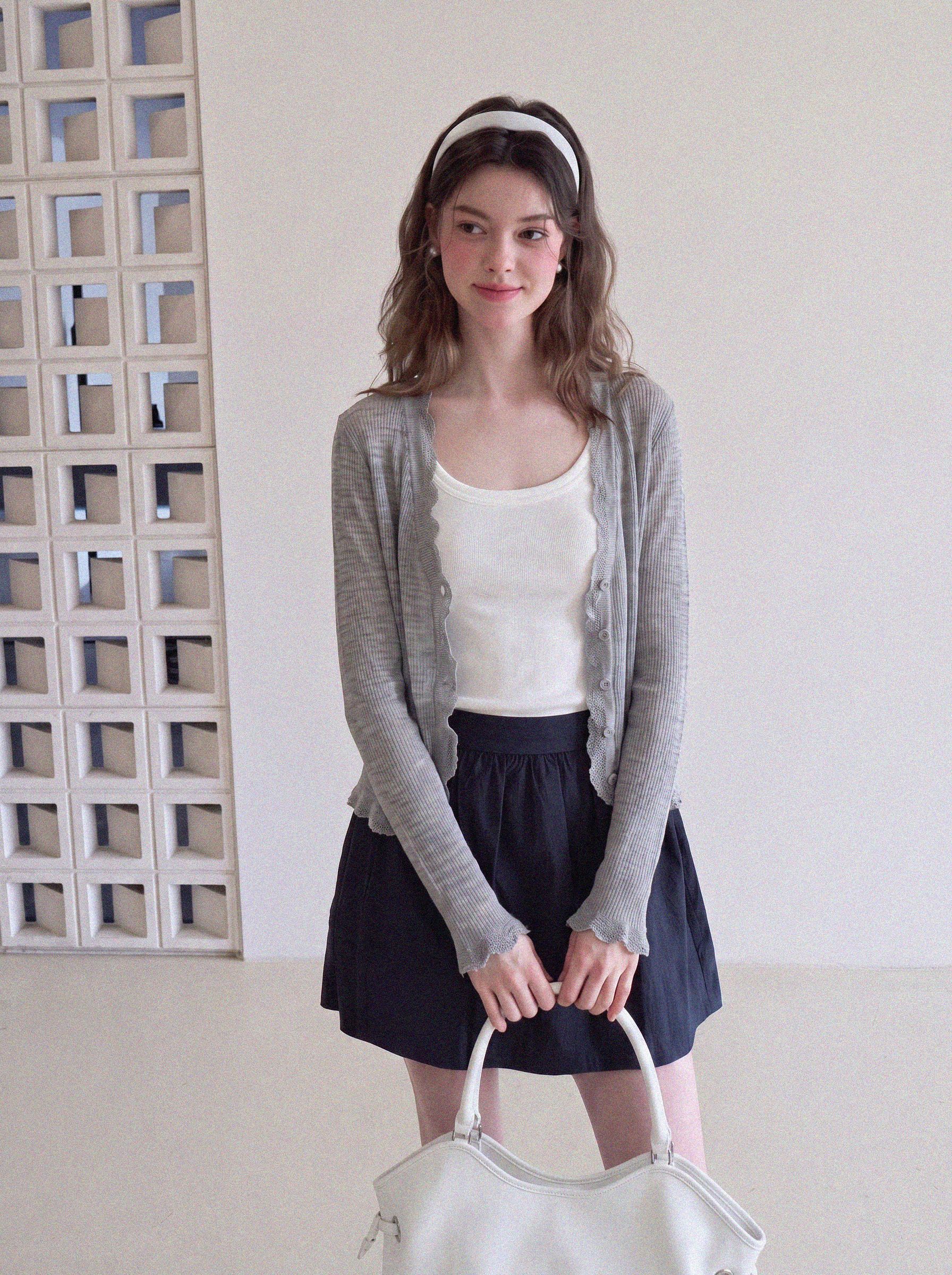 French V-Neck Ruffle Ice Silk Sun Protection Knit Cardigan Women Summer Shawl Cardigan Short Thin Coat