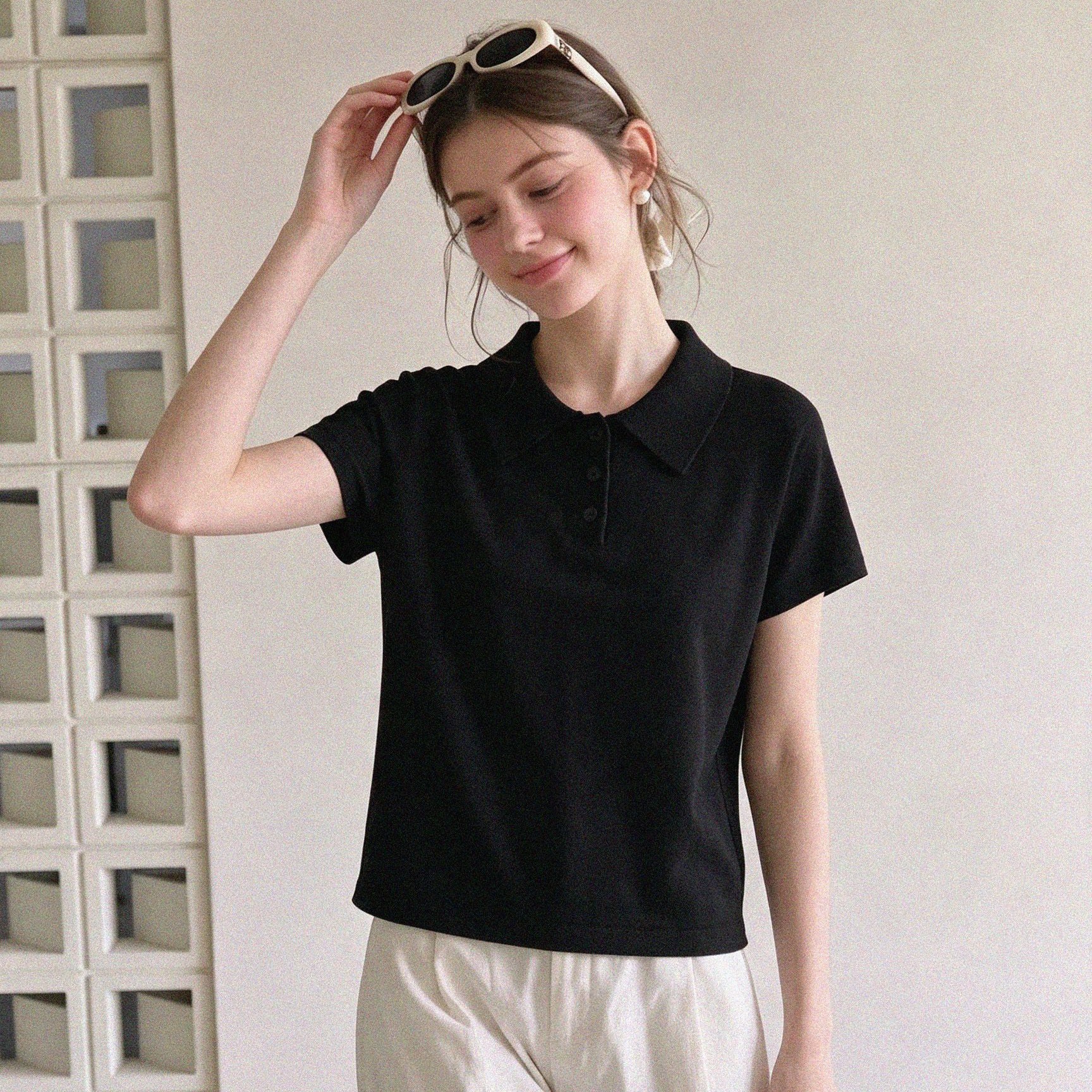 Korean Style Casual Polo Short Sleeve T-Shirt for Women 2026 Summer New Plus Size Slim Fit Regular Shoulder Versatile Top - Image 5