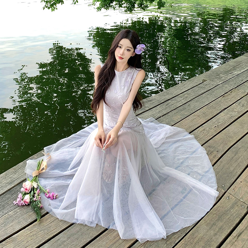 Muse Goddess Premium Purple Sleeveless Mesh Maxi Dress Summer 2025 - Image 5
