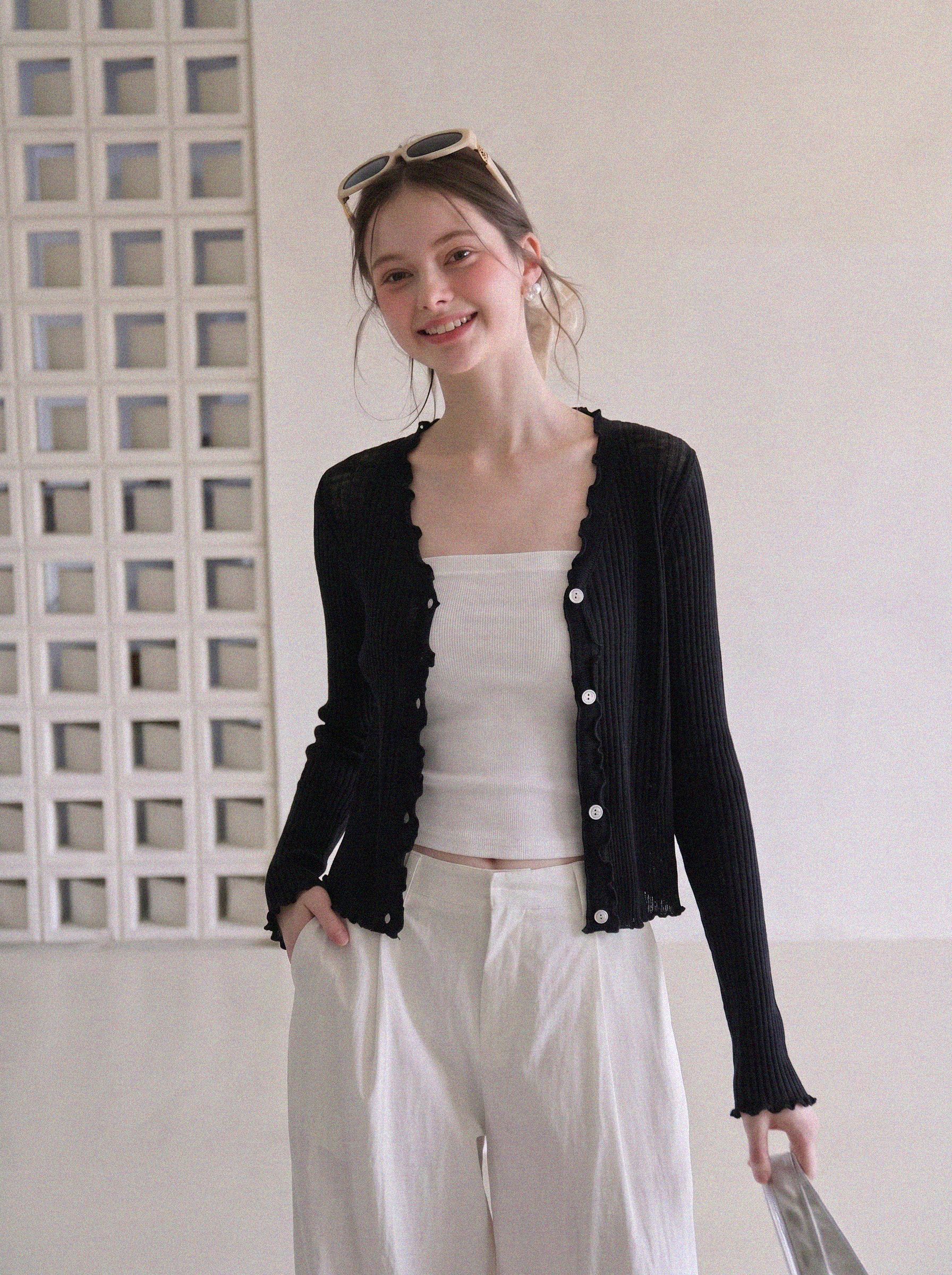 New French Ruffled V-Neck Knit Sun Protection Cardigan Summer Shawl for Women Short Thin Jacket