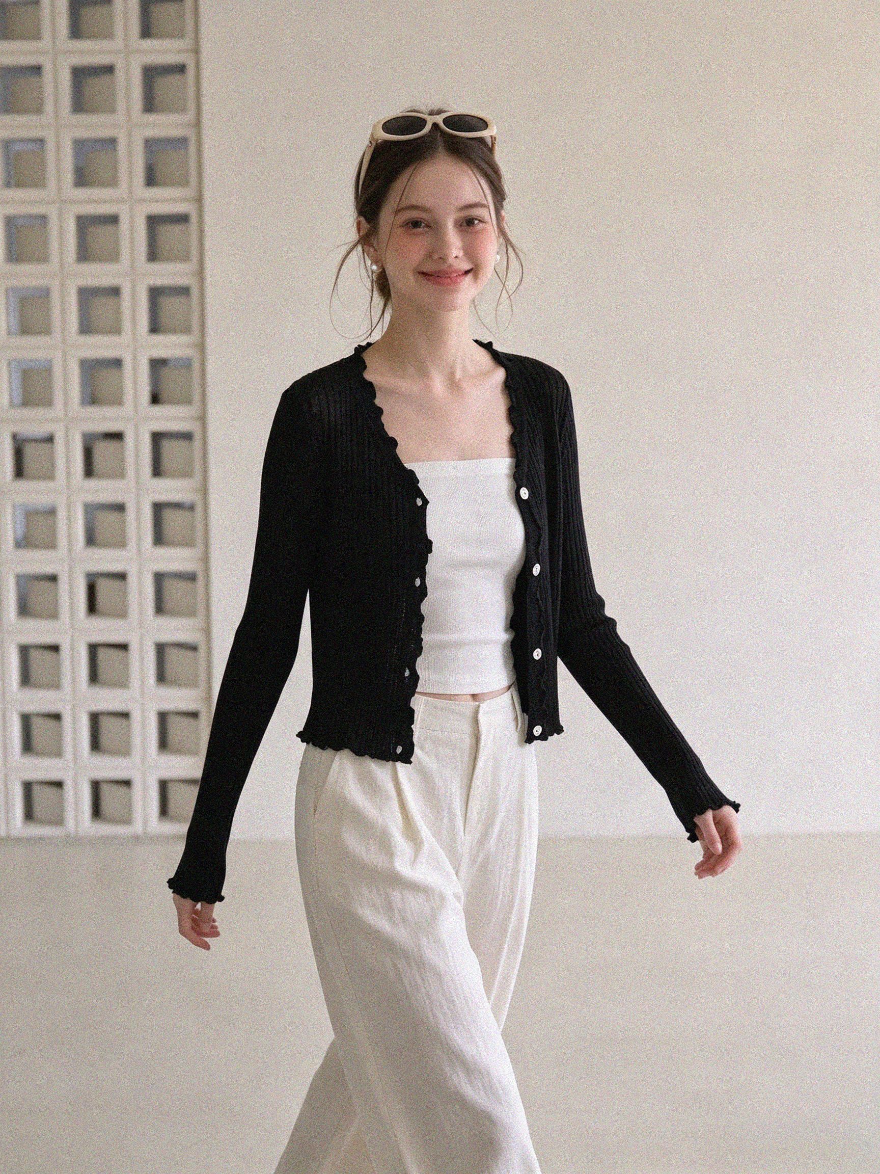 New French Ruffled V-Neck Knit Sun Protection Cardigan Summer Shawl for Women Short Thin Jacket - Image 3