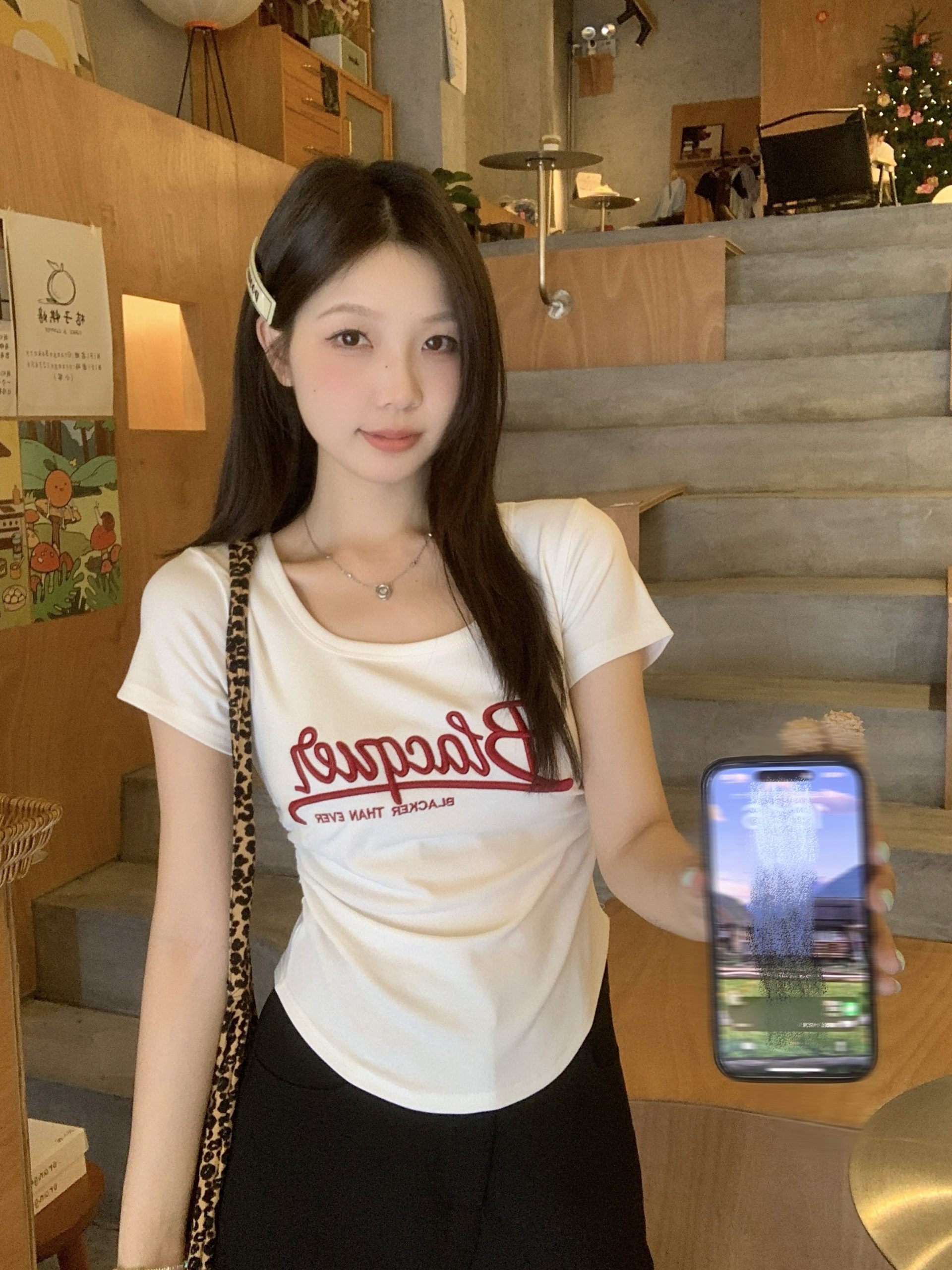 Plus Size Summer New American Retro Letter Shoulder Short Sleeve Ruched Waist Slim T-Shirt