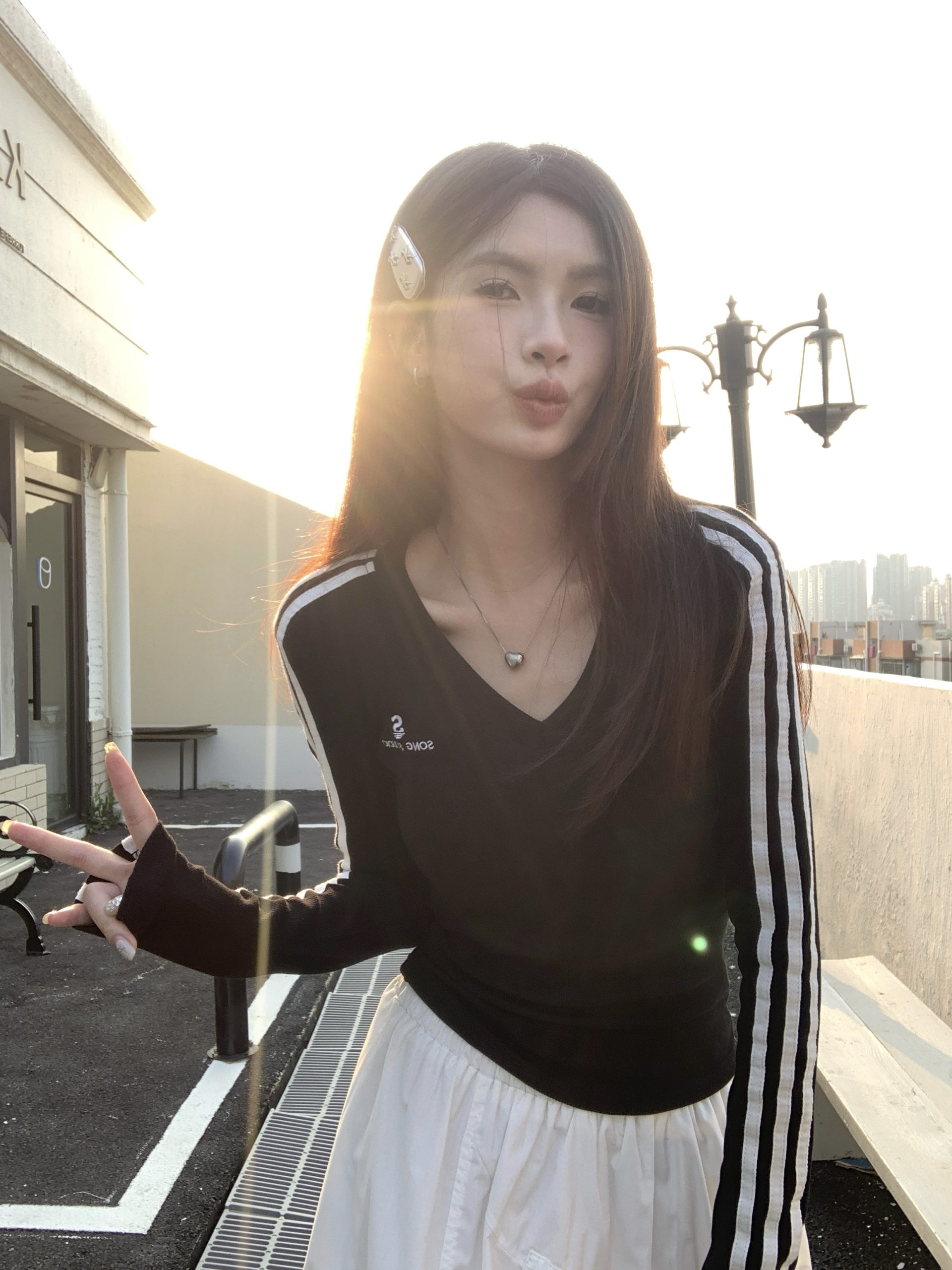 Plus Size Women's Fall Letter Embroidery V-Neck Long Sleeve T-Shirt Slim Fit Tops - Image 4