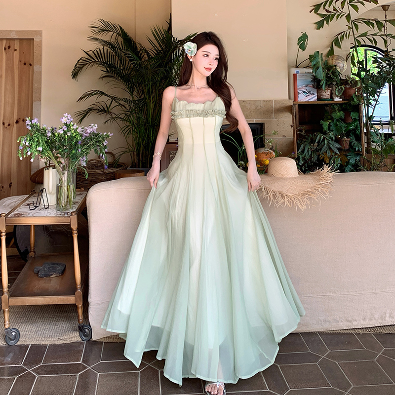 Real Shot Emerald Wizard of Oz Whitening Green Beach Vacation Dress with Padded Bra Long Skirt Flared - Image 3