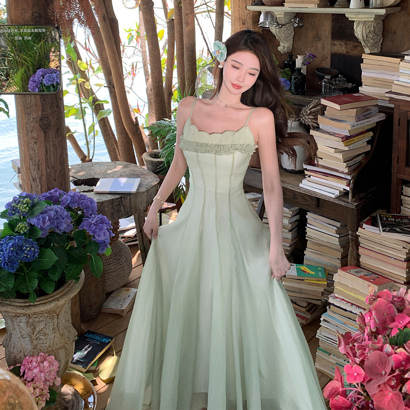 Real Shot Emerald Wizard of Oz Whitening Green Beach Vacation Dress with Padded Bra Long Skirt Flared - Image 4