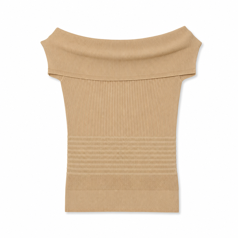 Retro One-Shoulder Striped Knit Top for Women Summer Fashion Slim Fit Gentle Style Off-Shoulder Top - Image 5