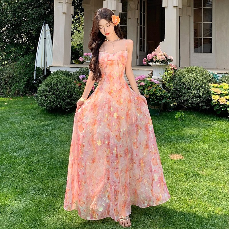 Summer Mermaid Jacquard Chiffon Sleeveless Long Dress for Beach Vacation - Image 2