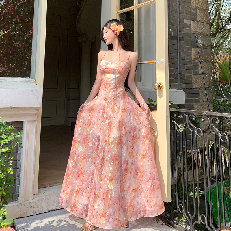Summer Mermaid Jacquard Chiffon Sleeveless Long Dress for Beach Vacation - Image 4