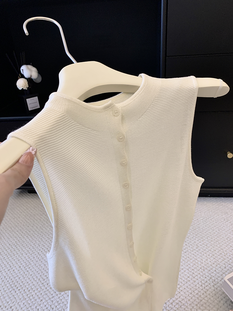 Summer New Solid Knit Vest Top Stand Collar Sleeveless Cardigan Elegant Soft Thin Women Blouse - Image 2