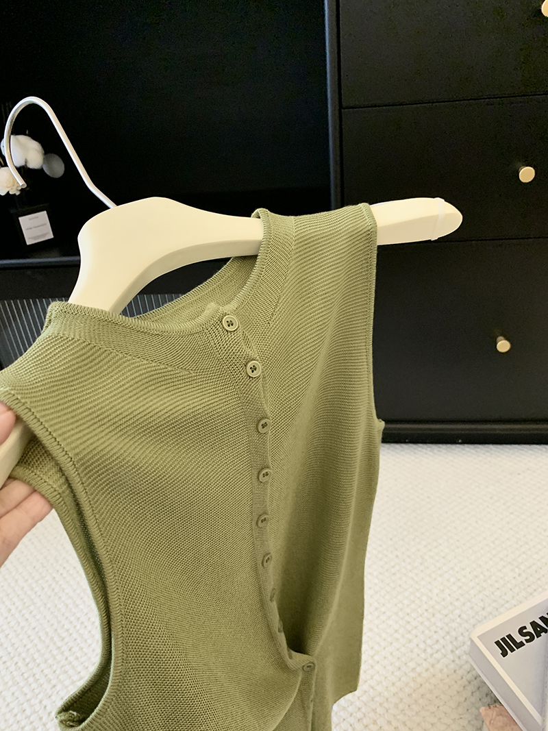 Summer New Solid Knit Vest Top Stand Collar Sleeveless Cardigan Elegant Soft Thin Women Blouse - Image 4
