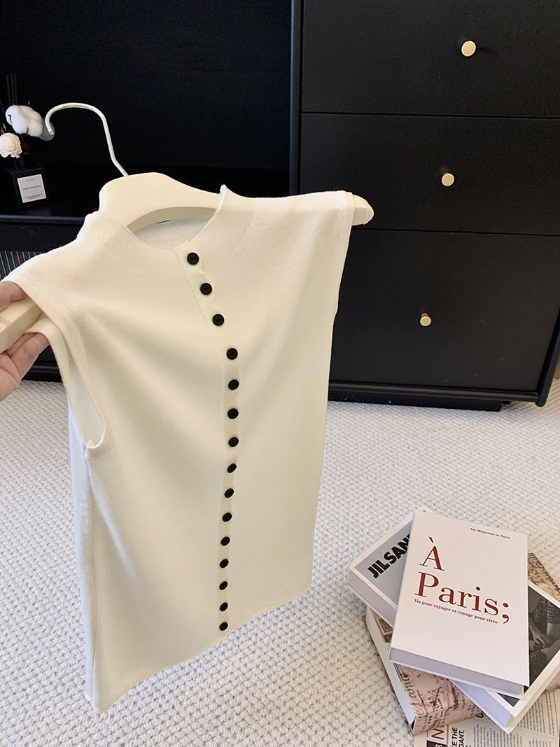 Women’s Sleeveless Knit Vest Top Button Design Stand Collar Casual Office