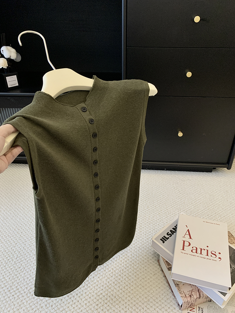 Women's Sleeveless Knit Vest Top Button Design Stand Collar Casual Office - Image 3