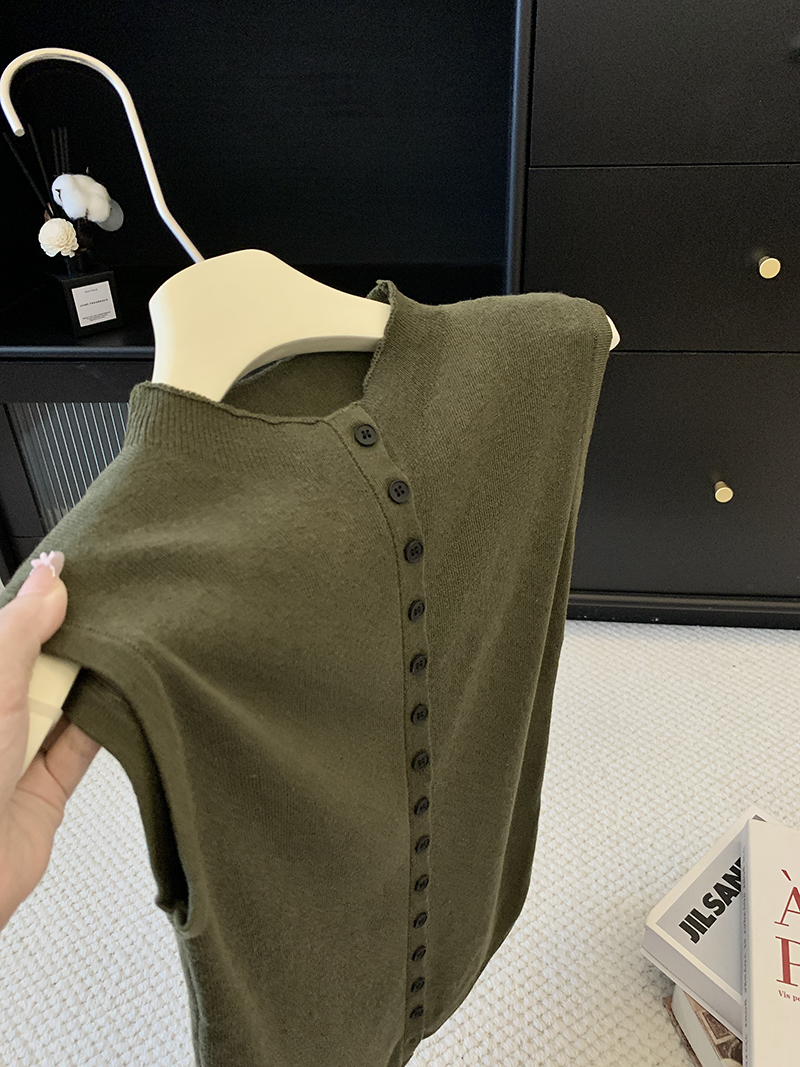 Women's Sleeveless Knit Vest Top Button Design Stand Collar Casual Office - Image 4