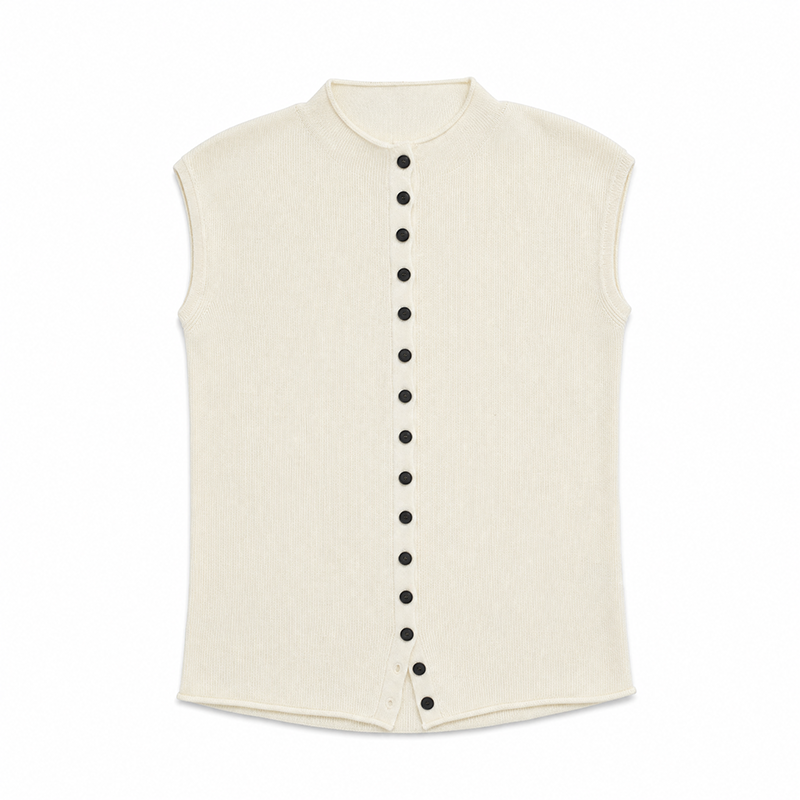 Women's Sleeveless Knit Vest Top Button Design Stand Collar Casual Office - Image 5