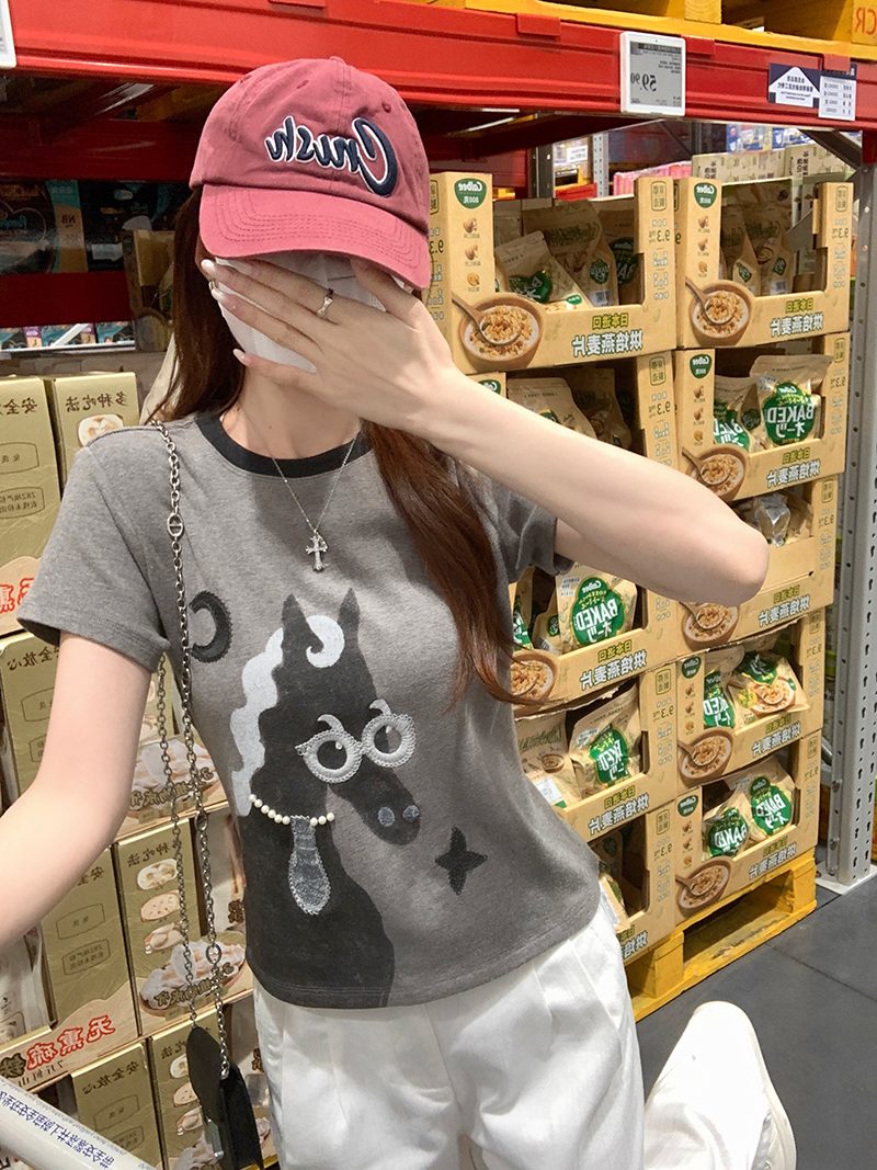 Women's Summer Short Sleeve T-Shirt with Embroidery and Beading - 260g Cotton Blend Crew Neck Top - Image 3