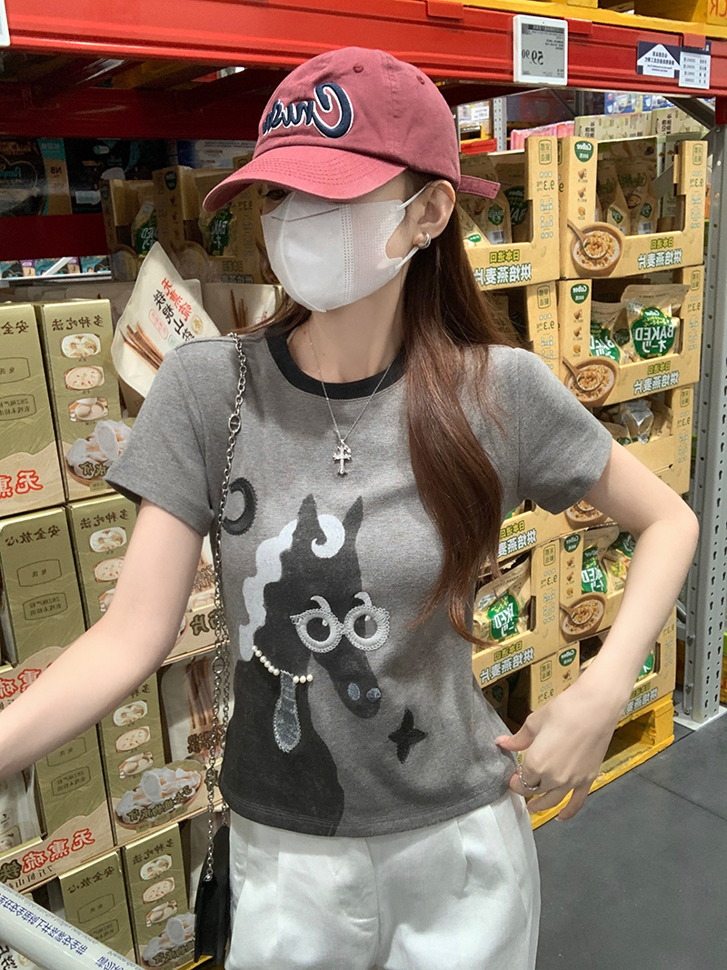 Women's Summer Short Sleeve T-Shirt with Embroidery and Beading - 260g Cotton Blend Crew Neck Top - Image 4